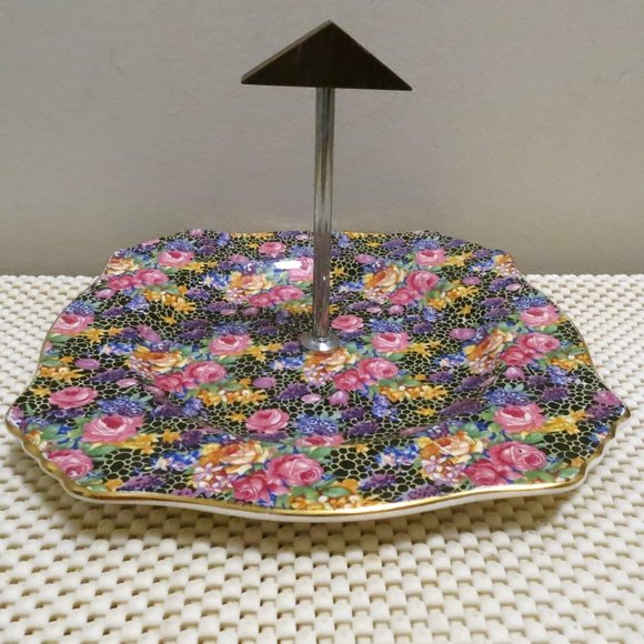 Grimwades Center Handle Snack Candy Dish Royal Winton Hazel Chintz 8" England - Picture 1 of 8